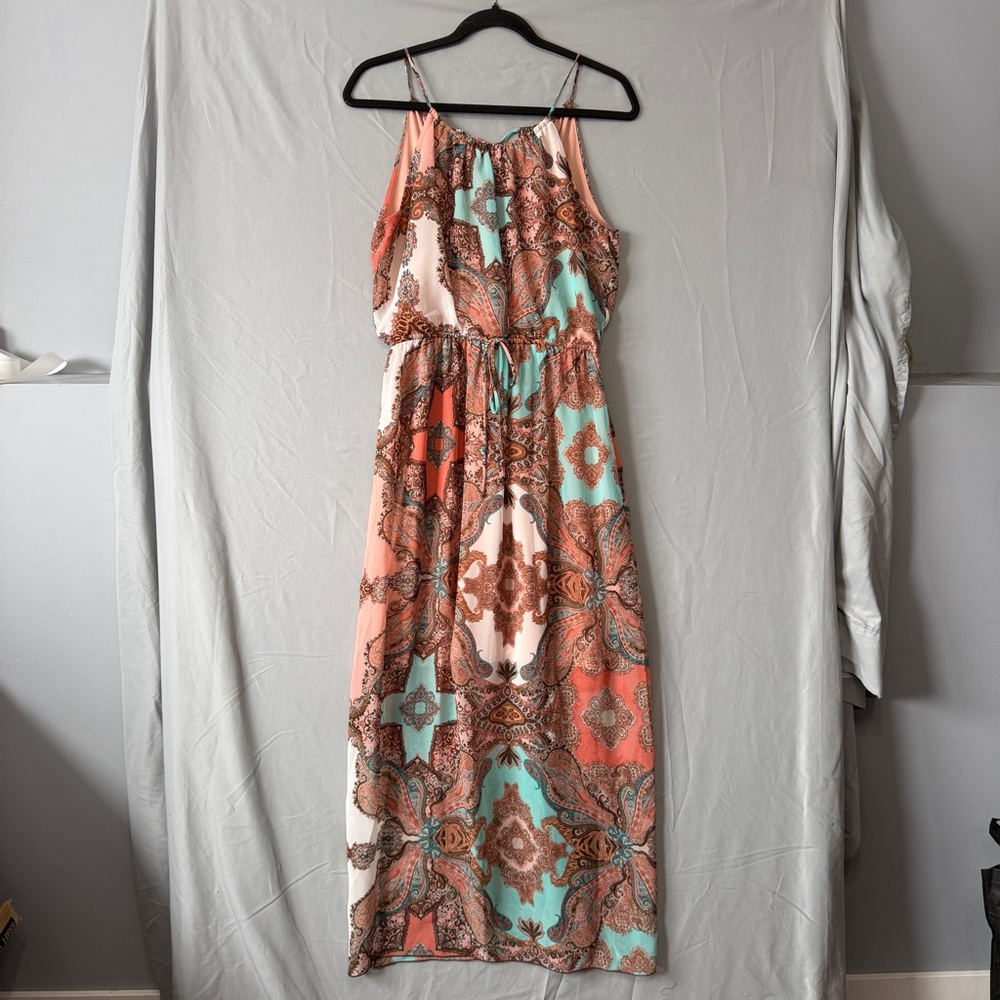 Sweet Storm Womens Paisley Halter Maxi Dress Size Large Resortwear Summer Lined